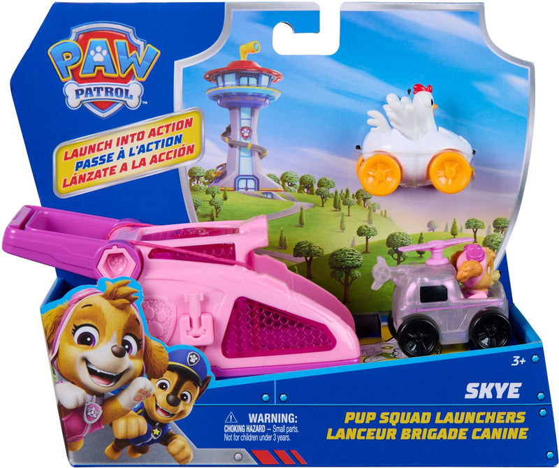 Paw Patrol - Lanciatori Skye Pup Squad - Confezione da 2 con veicolo Chichaletta - Set da gioco