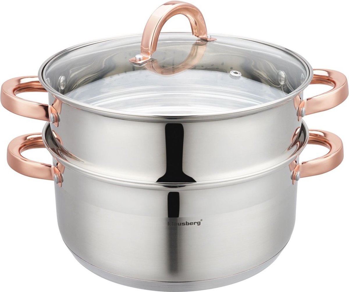 Klausberg 7734 - stoompan - 3 delig - 24 cm - 5 liter- rvs - alle warmtebronnen