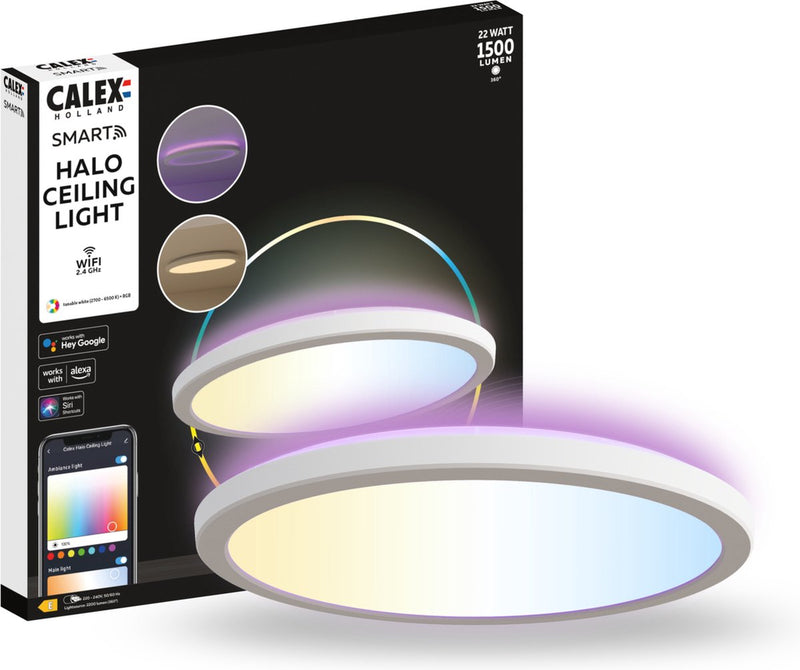 Plafoniera intelligente Calex halo - lampada da soffitto intelligente 40 cm - RGB e luce bianca calda - bianco