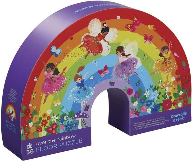 Puzzle a forma di ruscello di coccodrilli sopra l'arcobaleno - 36 pezzi.