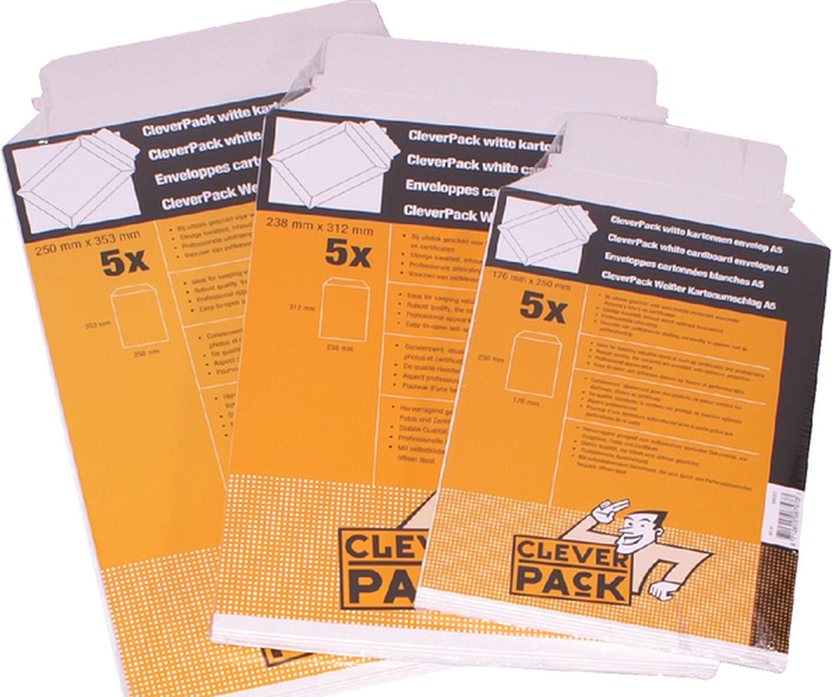 Busta Cleverpack a5 - cartoncino bianco 176x250mm - 5 pezzi