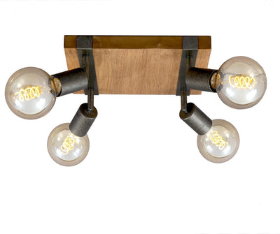 Briloner leuchten wood basic - lampada da soffitto quadrata - faretti ruotabili - 4xe27 max. 25w - materiale: legno e metallo - colore: nero e grigio metallo