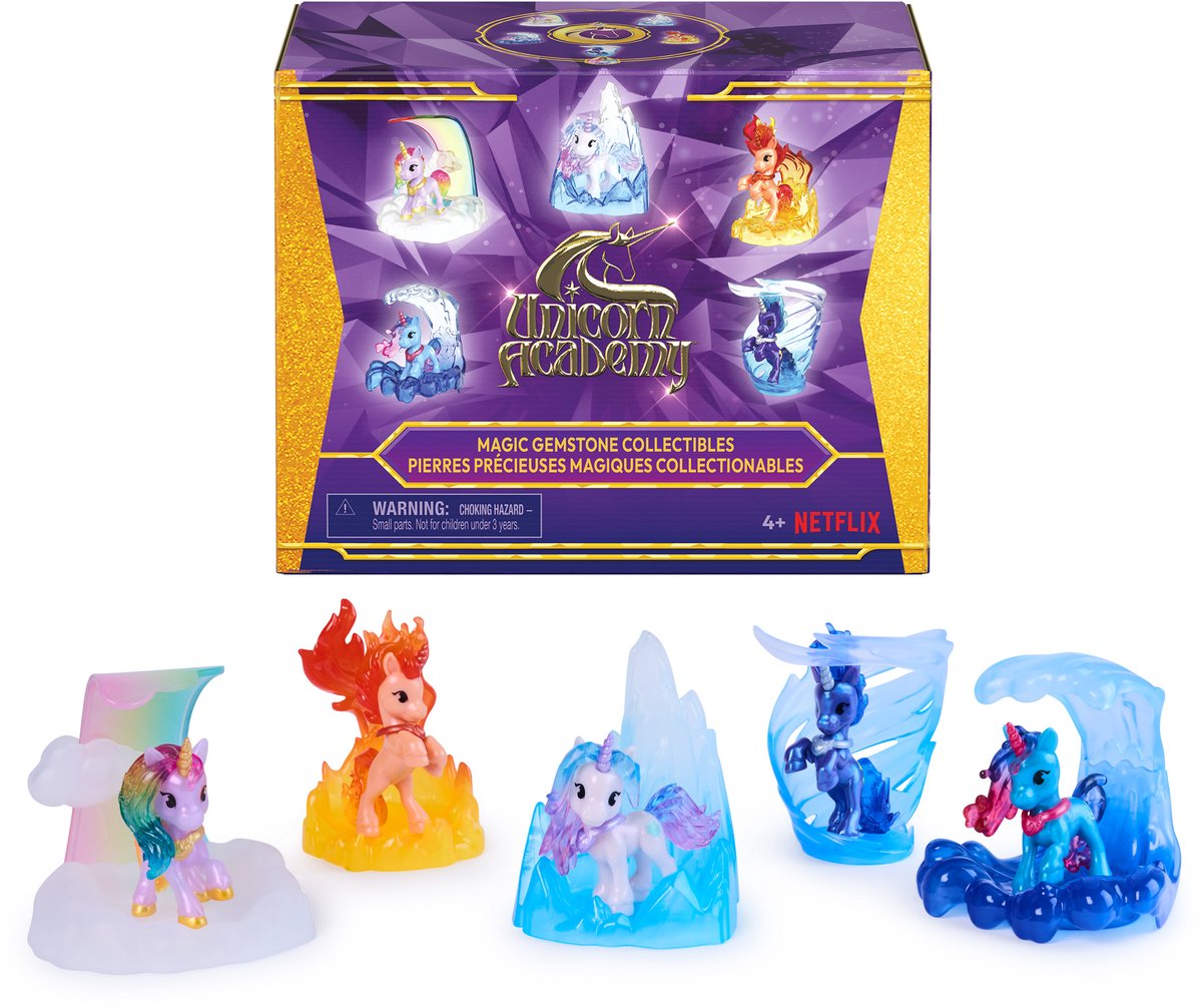 Accademia degli unicorni - Confezione da 5 unicorni con pietre magiche - giocattoli per unicorni - set da gioco