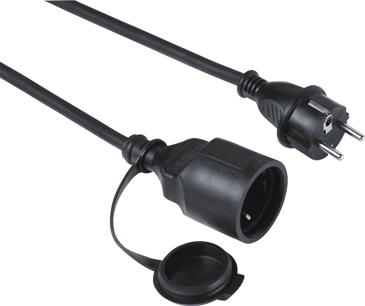 Hama verlengkabel met aarde - schuko - 10m kabel - voor buiten ip44 - zwart