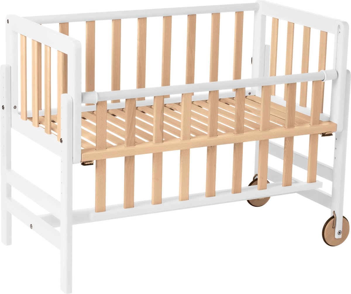 Geuther co-sleeper, aanschuifbed, wieg - met wielen - 45x90 cm - babybedje tot 9 kg - massief beukenhout - eco wit