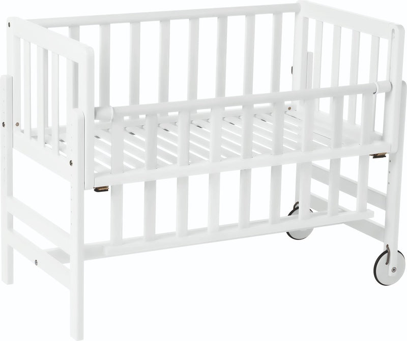 Geuther betty colecho, cama lateral, cuna - con ruedas - 45x90 cm - cuna hasta 9 kg - madera maciza de haya - blanco