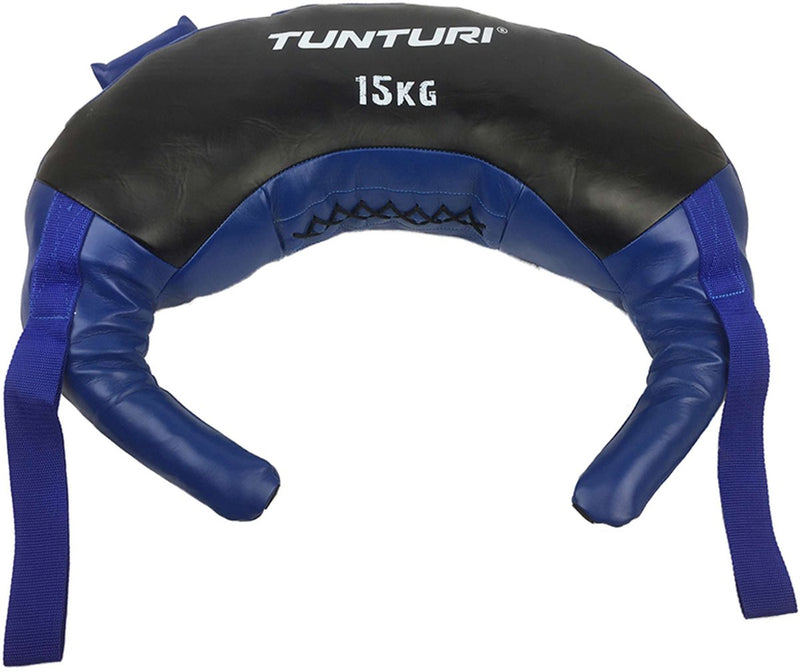 Sacco bulgaro Tunturi peso 15 kg - sacco di sabbia fitness per allenamento della forza - power bag blu - incl. applicazione fitness gratuita