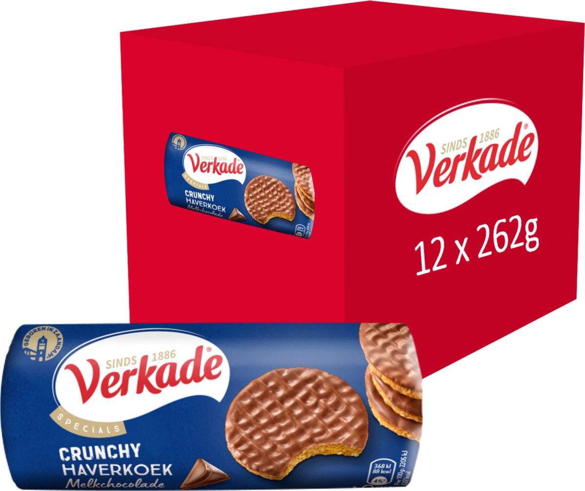 Verkade - koek - crunchy haverkoek melkchocolade - 12 x 262 gram