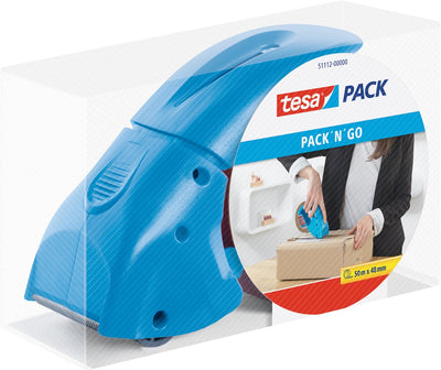 Dispensador de cinta adhesiva Tesa pack pack'n'go dispensador de mano ergonómico azul con cinta adhesiva - 50 m x 48 mm