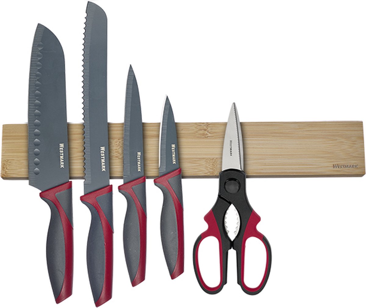 Westmark portacuchillos magnético natural: barra magnética de alta calidad para cuchillos y tijeras de cocina, fácil y segura, incl. material de montaje: madera, sin BPA