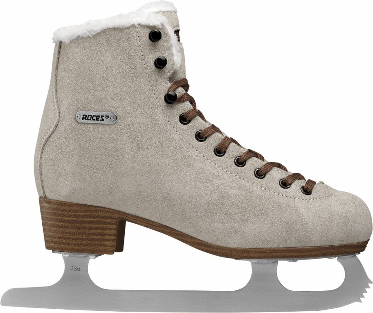 Roces – suède eco-fur – kunstschaatsen – schaatsen dames – bruin – warme eco-fur voering rvs ijzer – maat eu 42