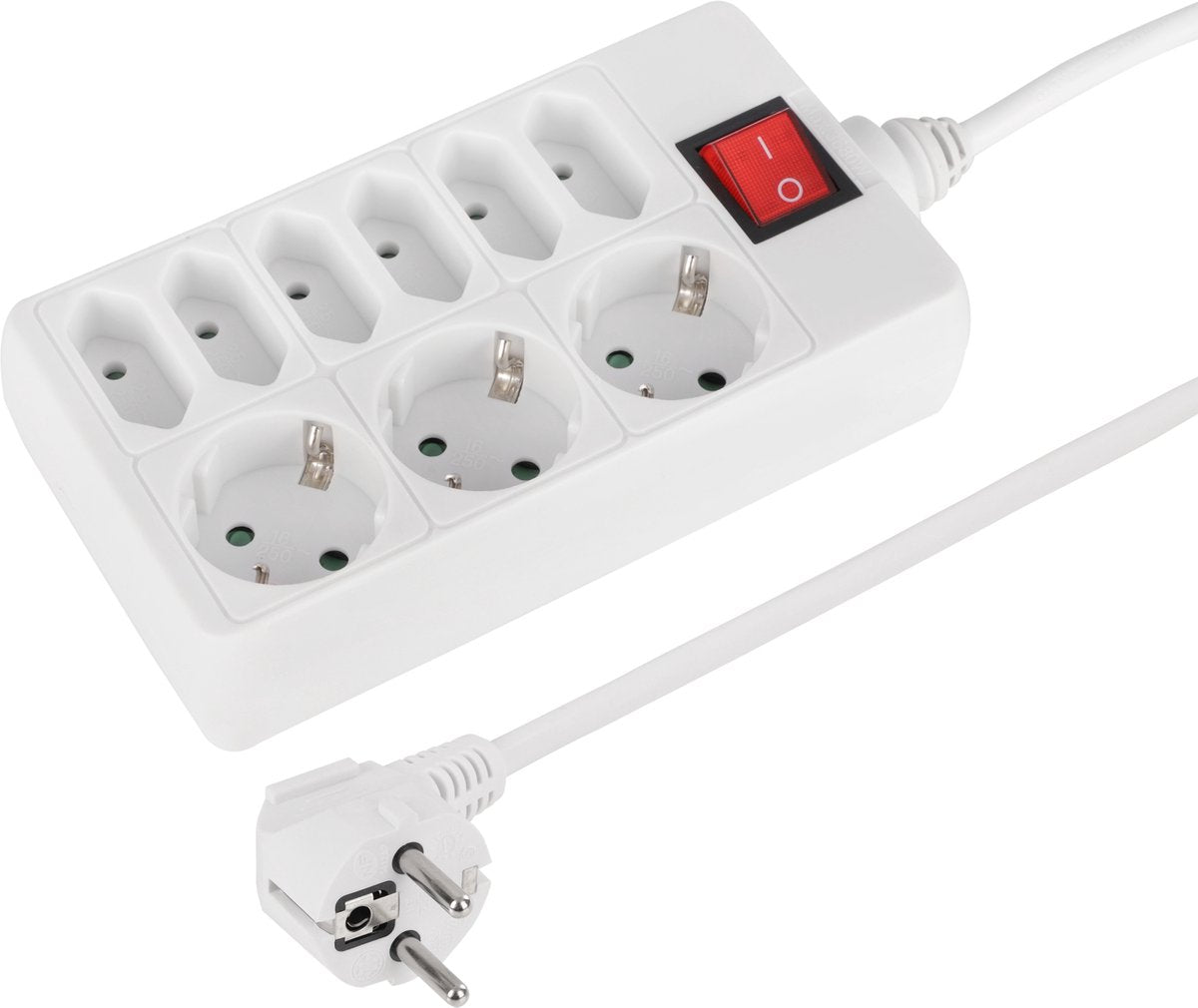 Q-link stekkerdoos - 9-voudig - 3 x randaarde - 6 x euro - met schakelaar - 3 x 1.5 mmâ² - 1.5 m - wit