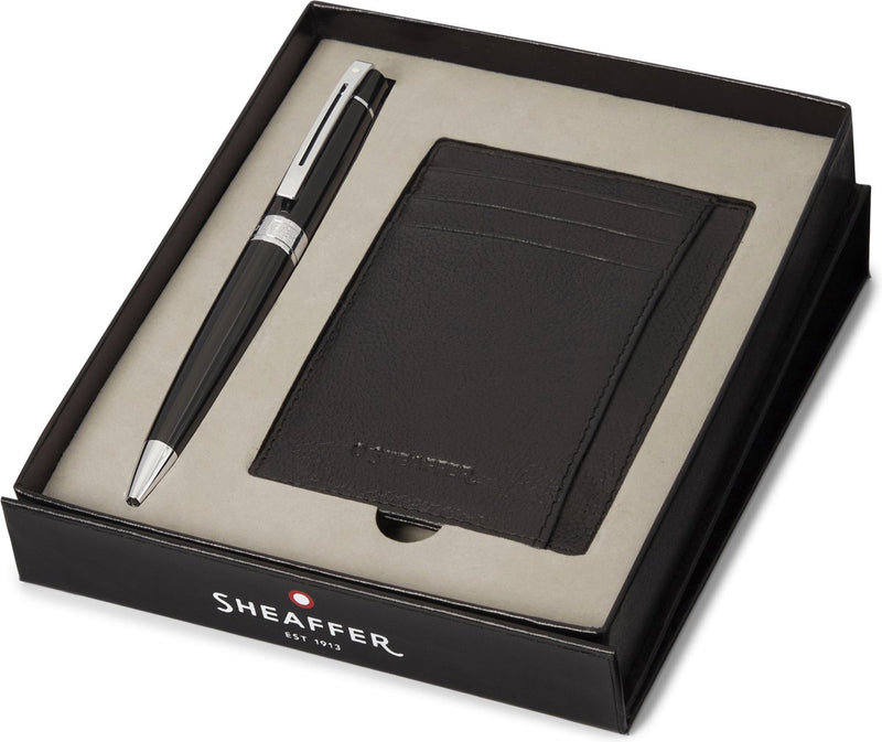 Set regalo penna a sfera Sheaffer - 300 g9312 - cromata nera lucida - con porta carte di credito - sf-g2931251-2
