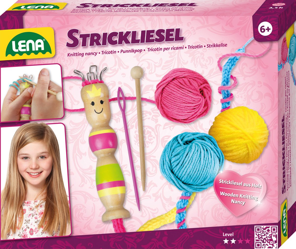 Juego de lápices Lena niña lana de madera rosa amarillo azul 6 piezas
