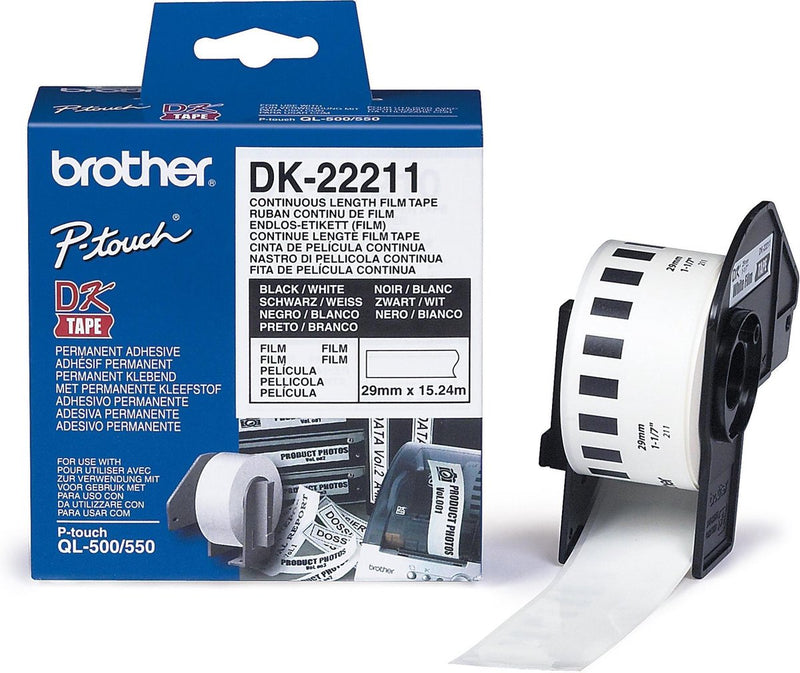 Cinta Brother dk-22211 de longitud continua: 29 mm - película duradera - blanca (15,24 m)
