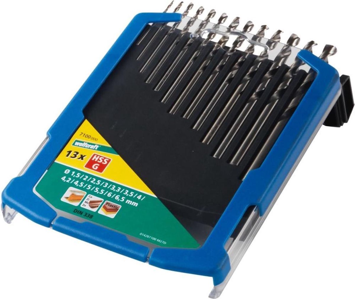 Wolfcraft - set di punte per metallo ø 1,5–6,5 mm - 13 pezzi - set di punte per metallo hss rettificato - 7100000
