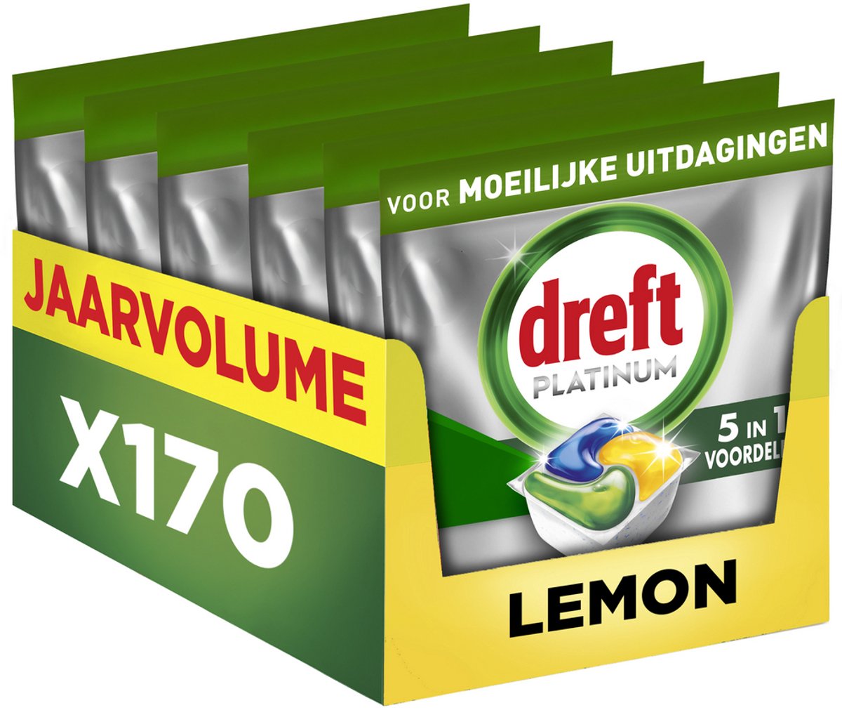 Dreft Platinum pastiglie per lavastoviglie tutto in uno - limone - 170 capsule - volume annuale