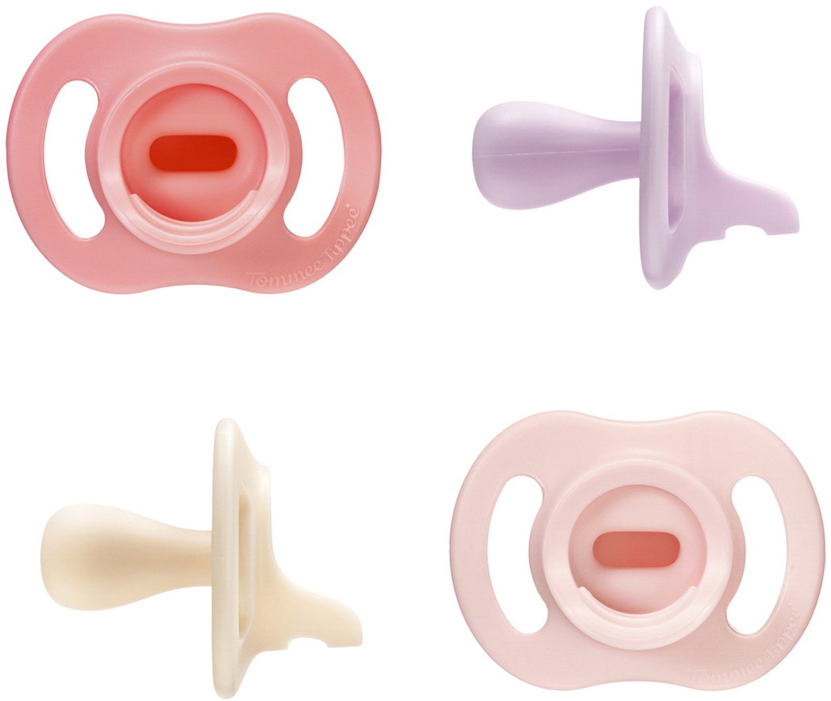 Succhietto Stayput ultraleggero Tommee Tippee - 0-6 mesi - set da 4 - succhietto in silicone monopezzo - rosa