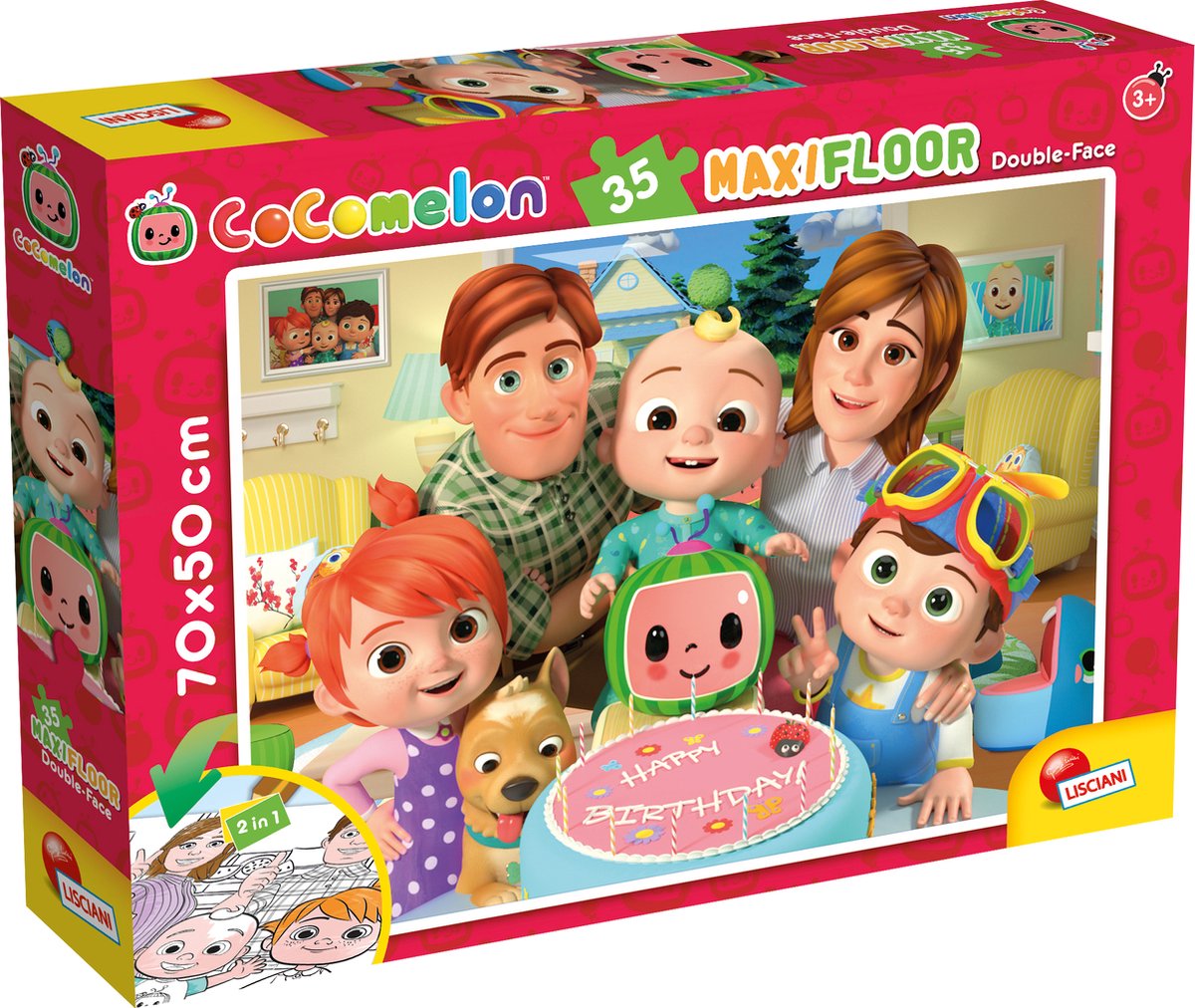 Just Games Puzzle da pavimento cocomelon - Buon compleanno - 35 pezzi. puzzle e pagina da colorare. misura 70×50