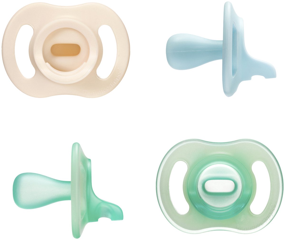 Succhietti per giorno e notte ultraleggeri Tommee Tippee Stayput - 0-6 mesi - set da 4 - ciuccio monopezzo che si illumina al buio