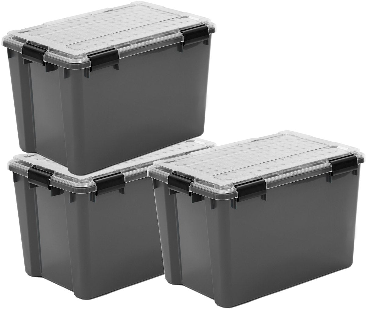 Contenitore da esterno Iris con coperchio in policarbonato - 70 l - extra large - per riporre grandi quantità di oggetti sfusi - ermetico e impermeabile - plastica - grigio trasparente nero - set da 3