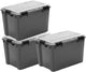 Contenitore da esterno Iris con coperchio in policarbonato - 70 l - extra large - per riporre grandi quantità di oggetti sfusi - ermetico e impermeabile - plastica - grigio trasparente nero - set da 3