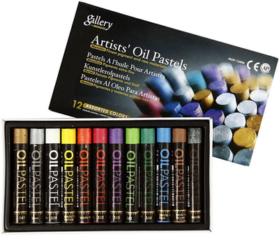 Pastel al óleo Gallery, l: 7 cm, espesor 11 mm, colores metalizados, 12 piezas 1 caja
