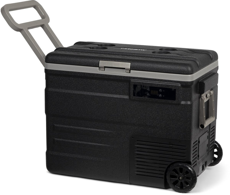 Nevera eléctrica con ruedas y compresor de rodillos monozona Steamy -e - monozona - 55 litros - 12v y 230v - para coche y camping - negro