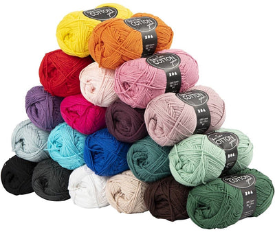 Filato di cotone Creativ Company, taglia 8 4, l: 170 m, il contenuto può variare, vari colori, 20x50 g 1 scatola