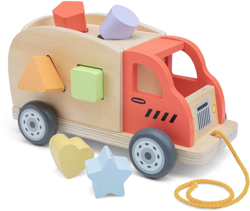 Camión con formas de madera Woet ® - carro clasificador con bloques de formas - clasificador de figuras y formas en uno - juguetes educativos - vehículo de juguete Montessori - a partir de 1 año