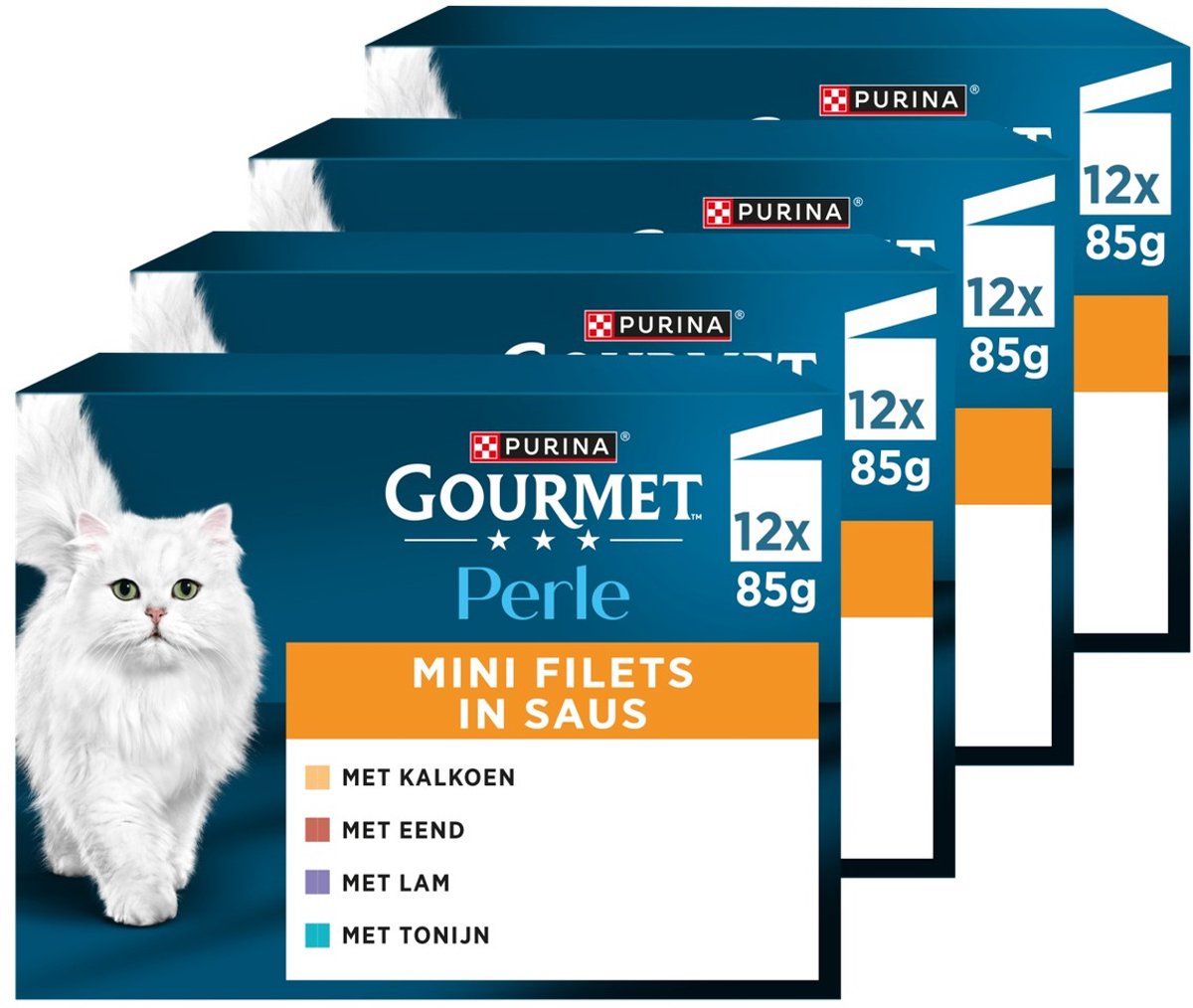 Mini filetti Gourmet perle - cibo umido per gatti - tacchino anatra tonno agnello - 48 x 85 g
