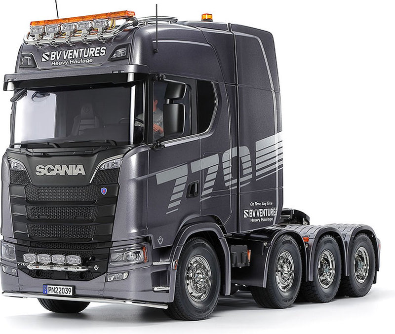 Kit de construcción de modelo Tamiya para coche - 56376 rc scania s770 v8 camión 8x4 slt transporte pesado - edición especial gun metal rc plástico - 1:14 - fabricación de modelos