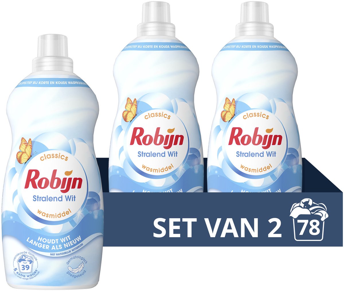 Robijn - detersivo liquido - piccolo potente - bianco radioso - confezione risparmio - 2 flaconi - 78 lavaggi