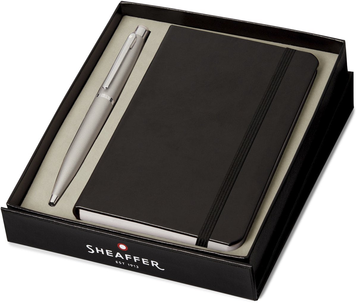 Set de regalo de bolígrafo Sheaffer - vfm g9400 - negro y plata mate - punta m - color de escritura negro - + cuaderno a6 - sf-g2940051-4