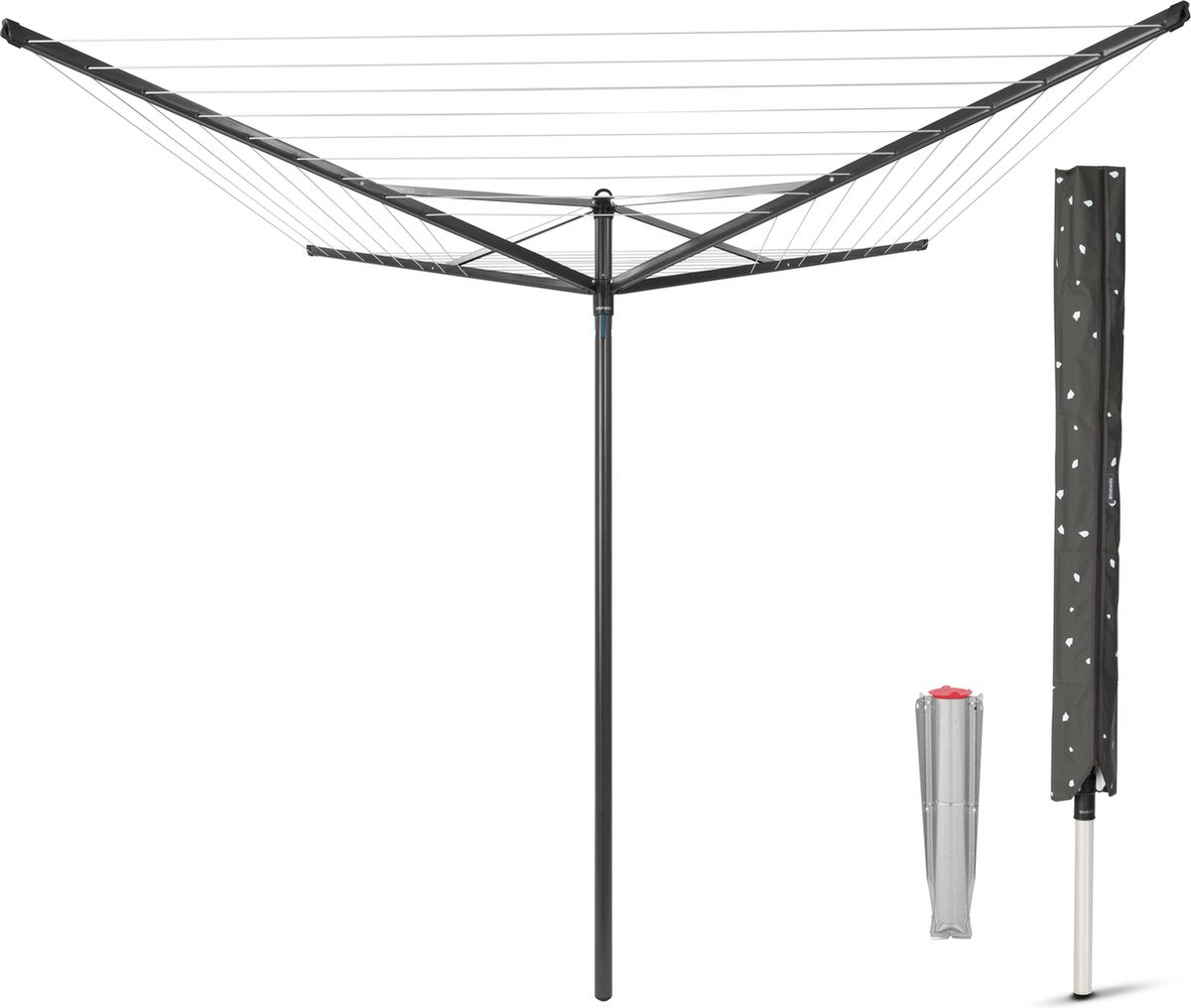 Asciugatrice rotativa Brabantia Top Spinner - 40 m - con ancoraggio a terra in metallo e copertura protettiva - antracite