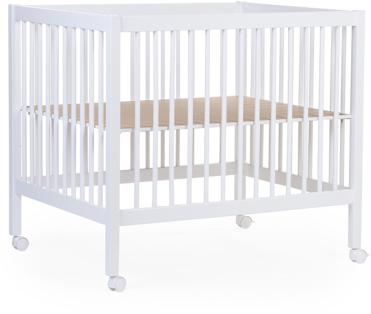 Childhome park 97 - parque infantil con ruedas - regulable en 3 alturas - madera - blanco - 98x78x82 cm