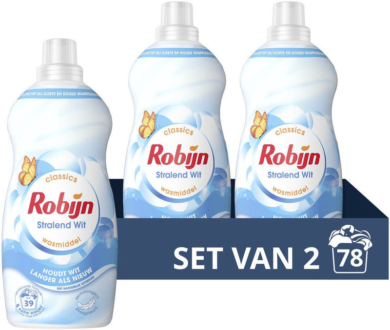 Robijn - detersivo liquido - piccolo potente - bianco radioso - confezione risparmio - 2 flaconi - 78 lavaggi