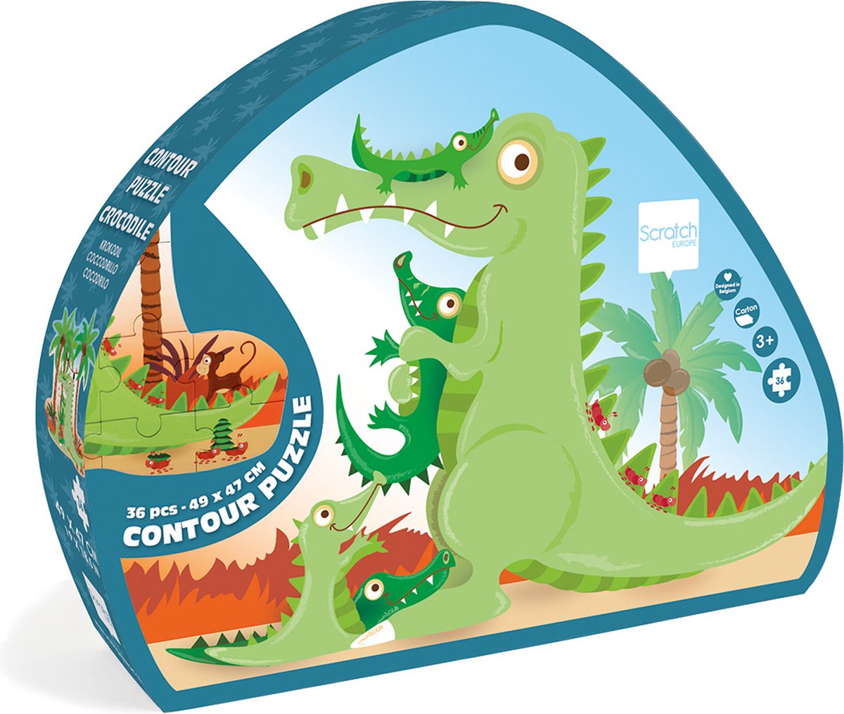 Puzzle con contorni da grattare - coccodrillo - 49x47,4x0,25 cm - 36 pezzi - 3 anni