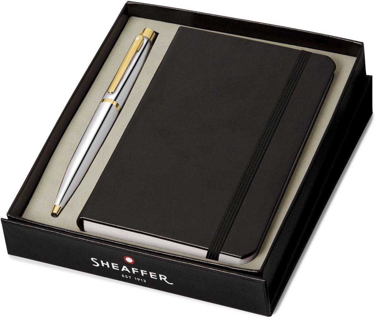 Set de regalo de bolígrafo Sheaffer vfm g9422 - cromo pulido chapado en oro con cuaderno a6 - sf-g2942251-4