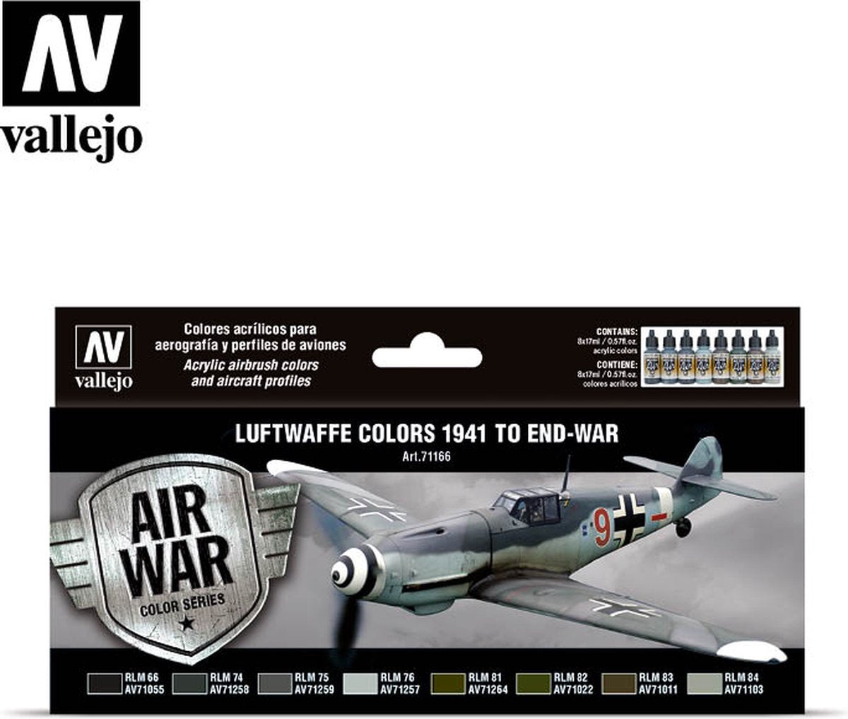Senza marchio senza marchio vallejo val71166 - modello air - - colori luftwaffe 1941 - 1945 8 x 17 ml