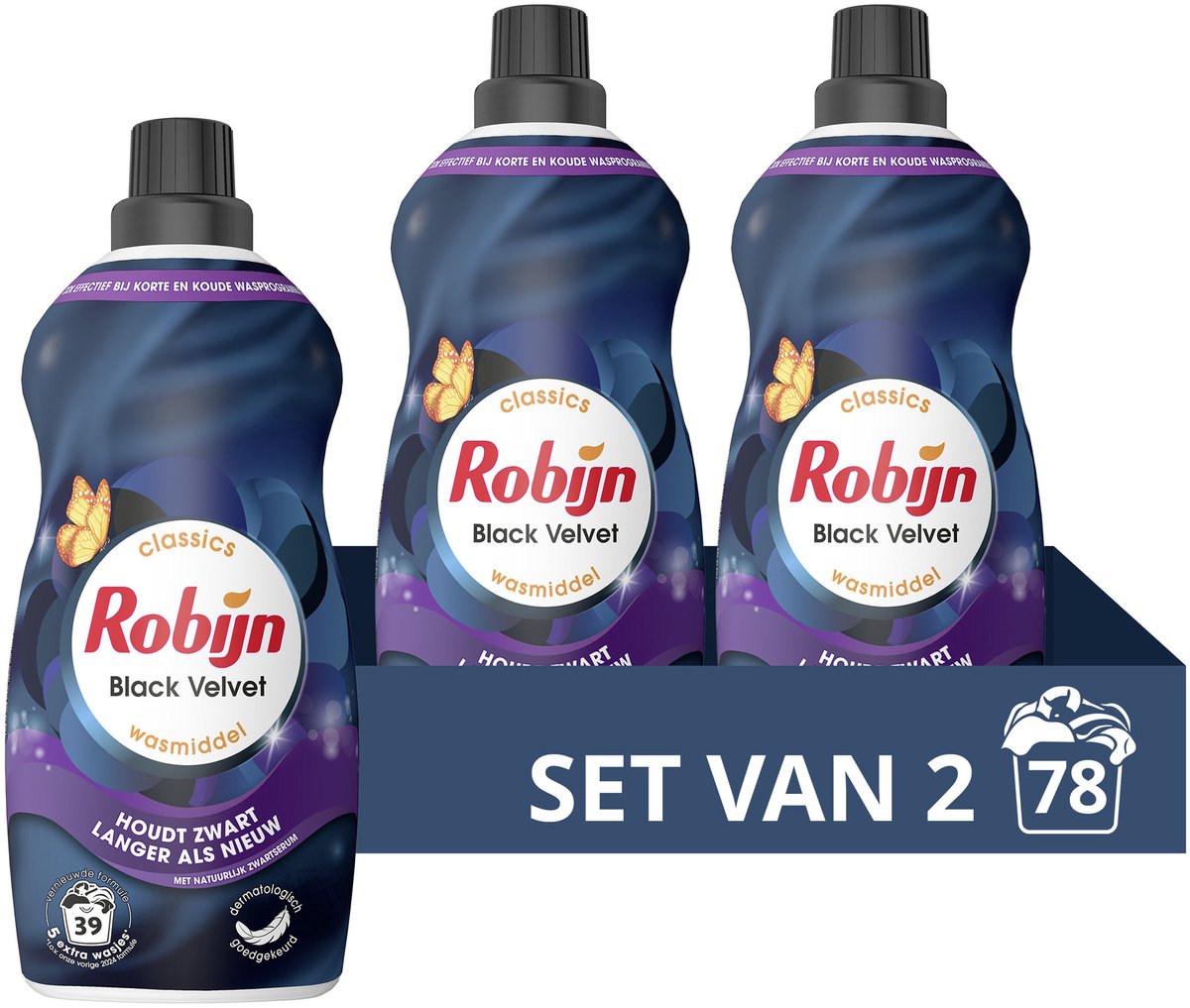 Robijn - detersivo liquido - piccolo potente - velluto nero - 2 flaconi - 78 lavaggi - confezione risparmio