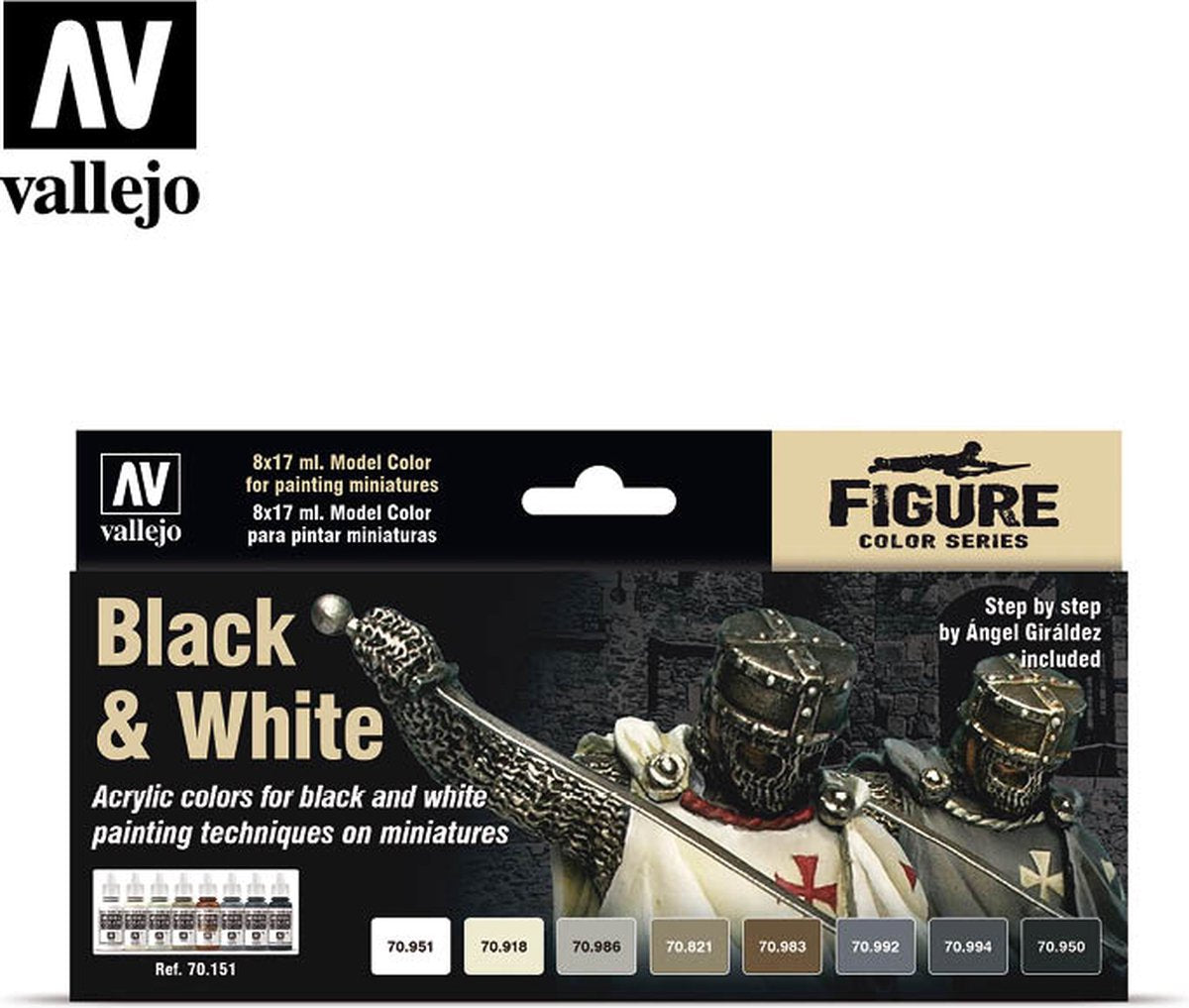 Vallejo model color black white - 8 kleuren - 17ml - 70151
