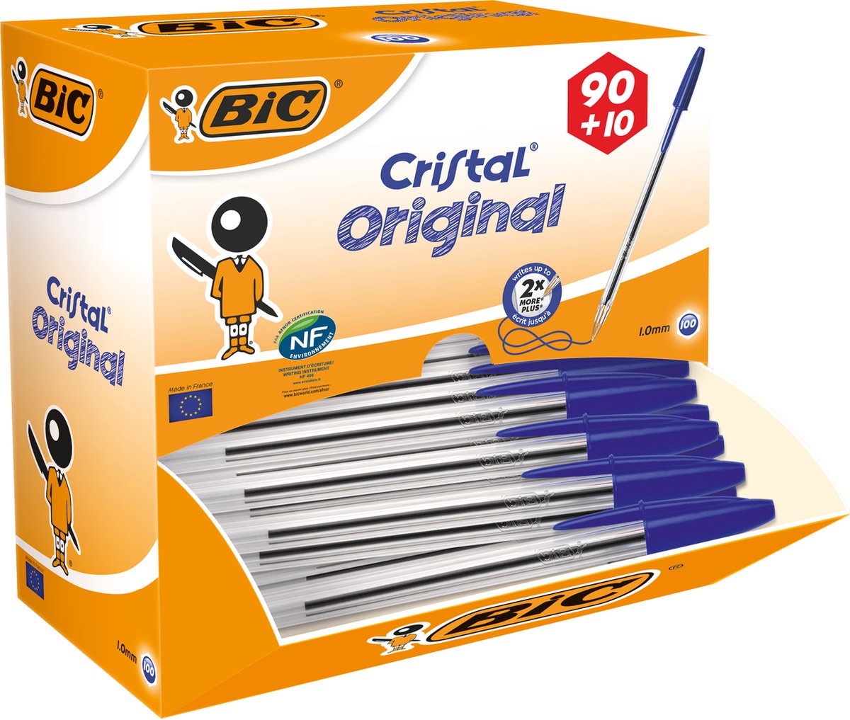 Bolígrafo cristal mediano 0,4 mm 100 piezas azul