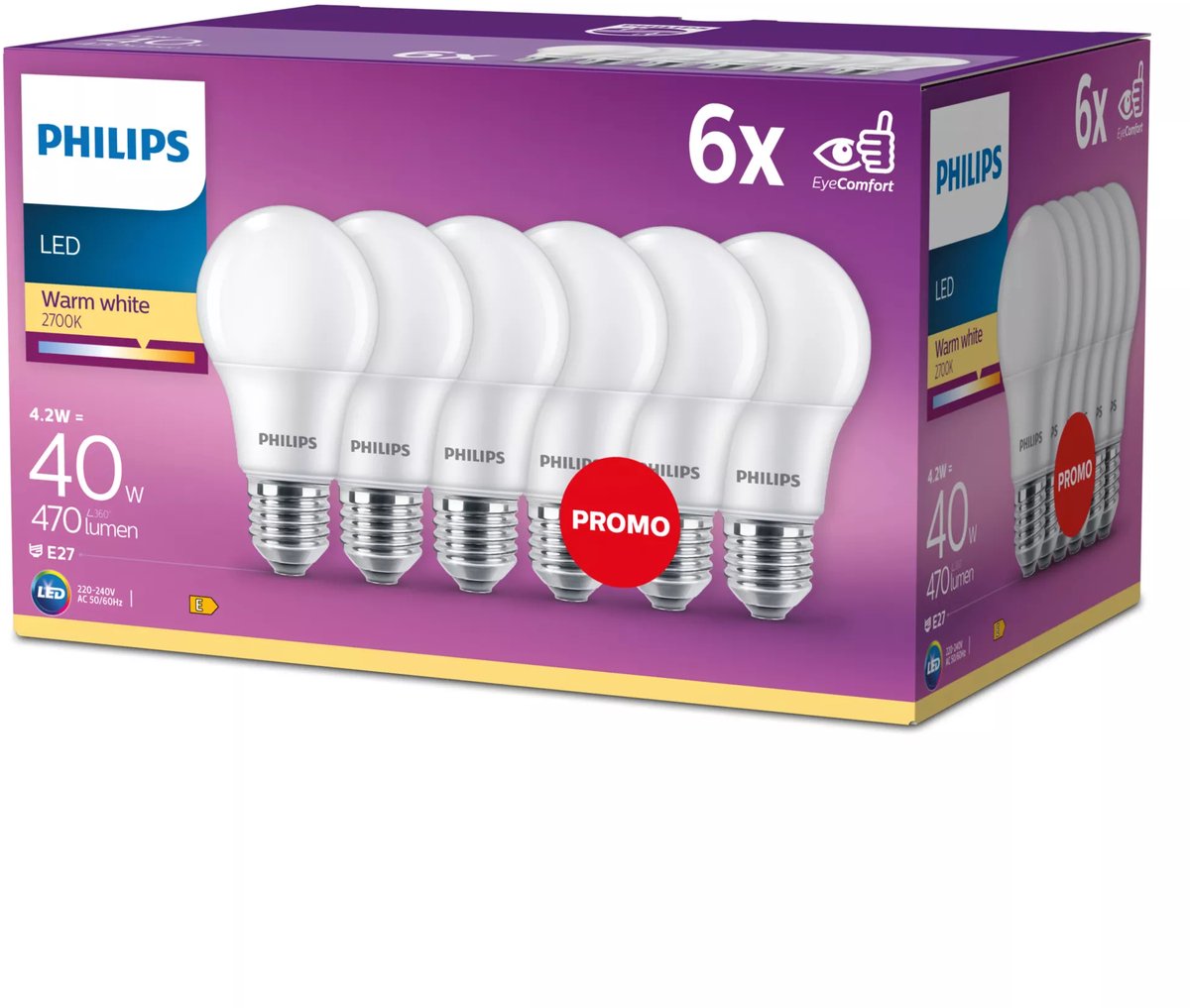 Lampada LED Philips a risparmio energetico opaca - 40 w - E27 - luce bianca calda - 6 pezzi - risparmia sui costi energetici
