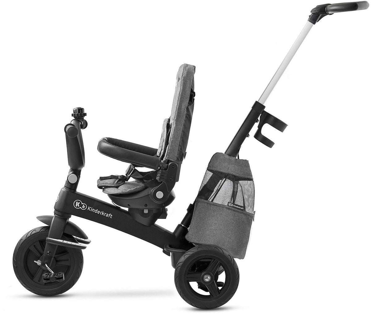 Triciclo Kinderkraft easytwist - per bambini da 9 mesi - sedile girevole a 360°, regolabile e pieghevole, con parasole e spazio di stivaggio - grigio