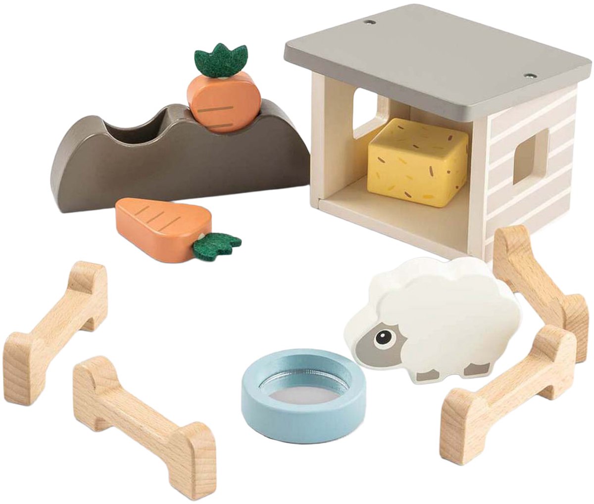 Hecho por ciervos Tiny Farm Play de madera Juego de oveja