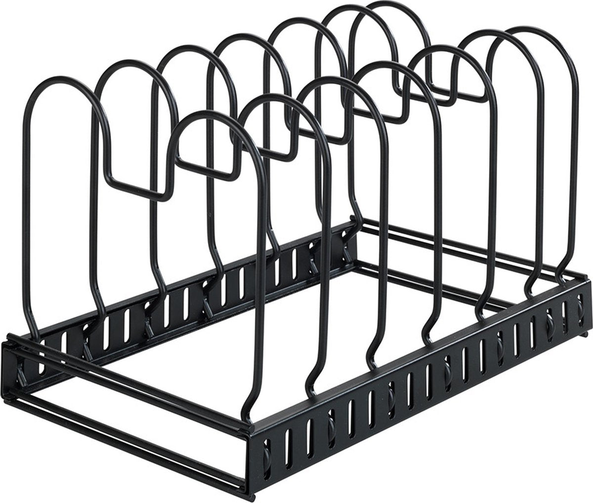 Portapiatti e pentole estensibile Wenko acciaio nero opaco - 6 scomparti - regolabile - estraibile - organizer da cucina - griglia da cucina per pentole e piatti