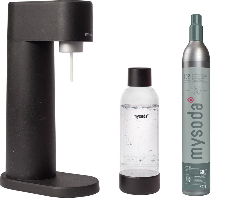 Mysoda woody black - Productor de agua con gas de biocompuesto ecológico - Incluye botella cilíndrica de CO2