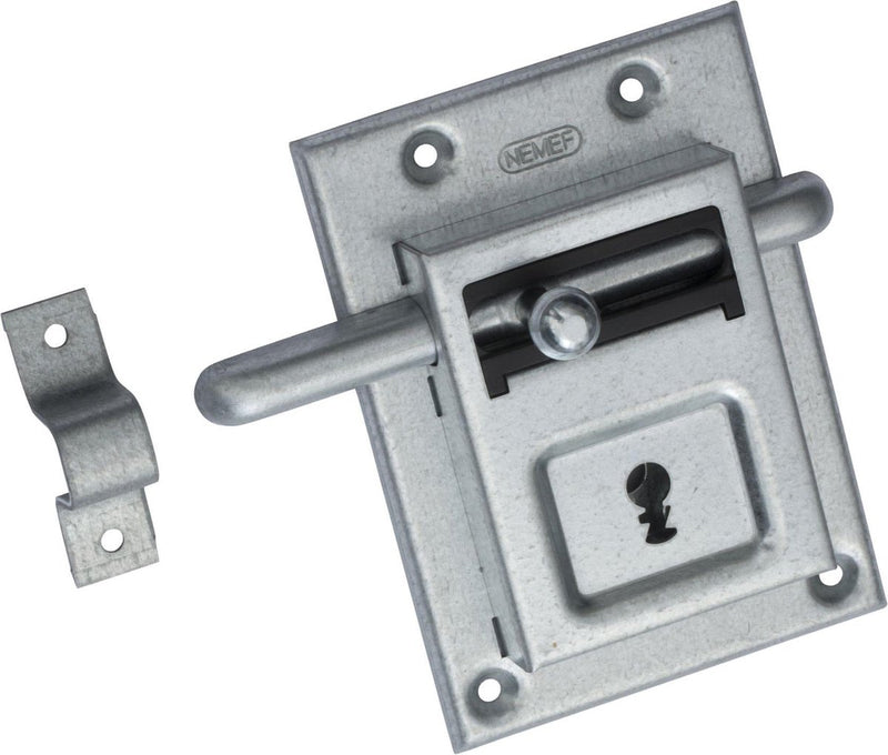 Nemef 98 12 - cerradura de pestillo de superficie - para puertas exteriores e interiores - con soporte de cierre - con 2 llaves - en embalaje visible con instrucciones de instalación paso a paso y material de montaje
