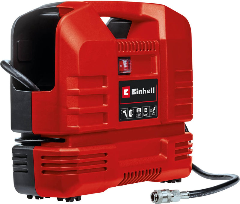 Compressore elettrico Einhell tc-ac 190 o set 1100 w - 8 bar - capacità di aspirazione: 190 l min - senza olio - incl. pistola di soffiaggio, manometro per pneumatici e set di adattatori da 3 pezzi